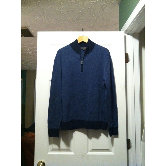 BROOKS BROTHERS MEN'S NEW BLUE 1/4 ZIP 100%MERINO WOOL SWEATER SIZE: L